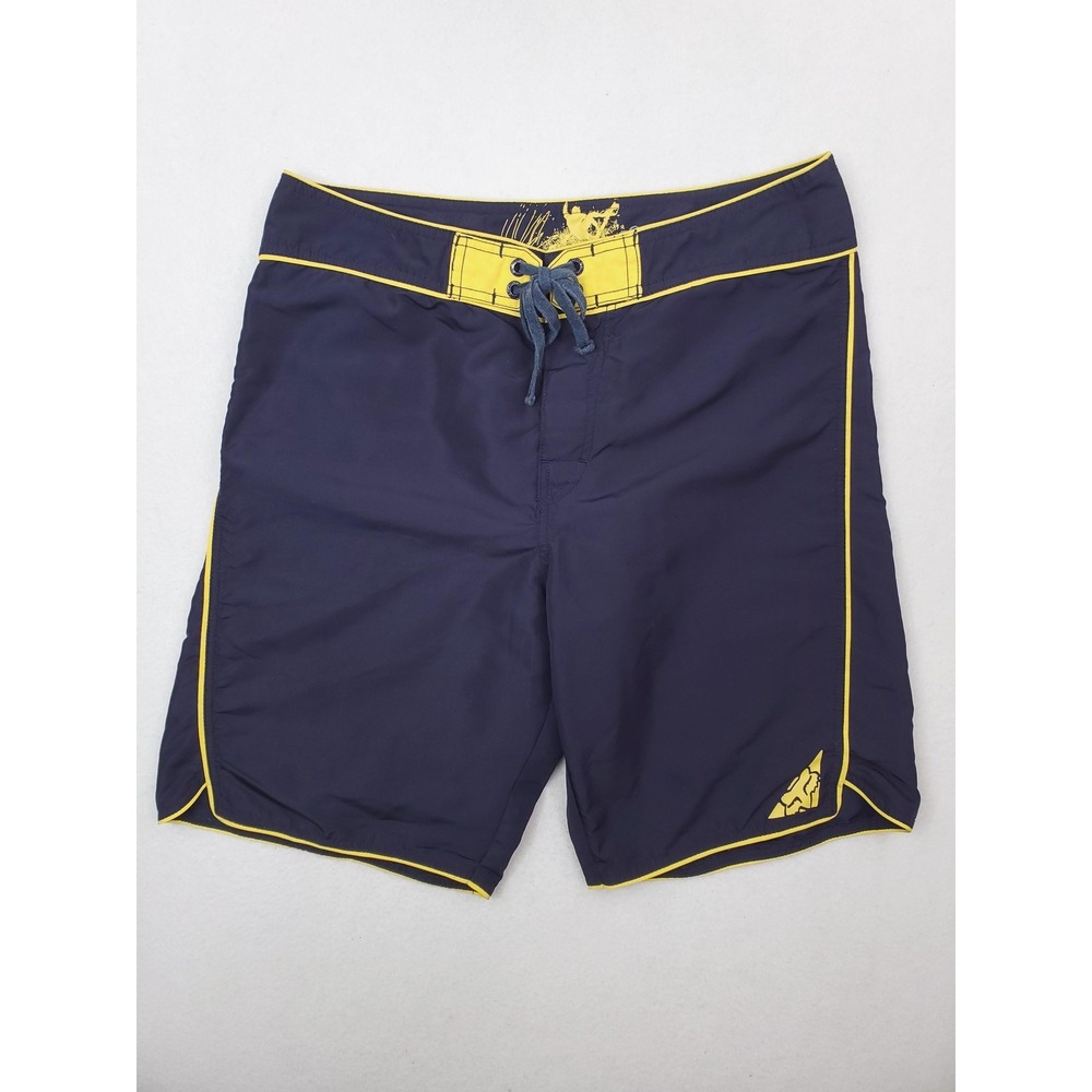 Fox Racing Shorts Mens 34‎ Navy Blue Yellow Boardshorts Swim Trunks Drawstring